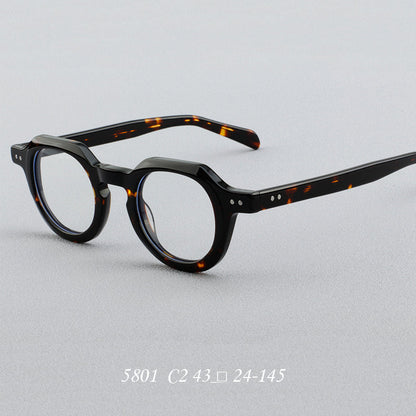 Montatura rotonda vintage in acetato con ponte a chiave e rivetti quadrati — dettaglio 2
