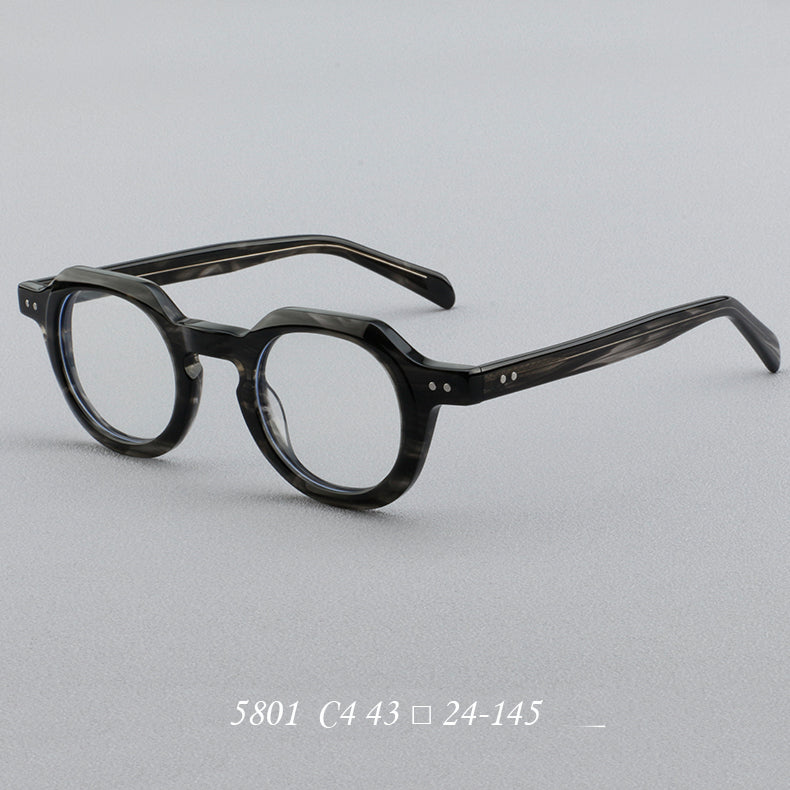 Montatura rotonda vintage in acetato con ponte a chiave e rivetti quadrati — dettaglio 4
