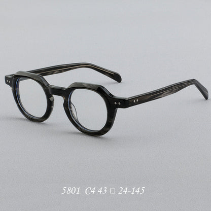 Montatura rotonda vintage in acetato con ponte a chiave e rivetti quadrati — dettaglio 4