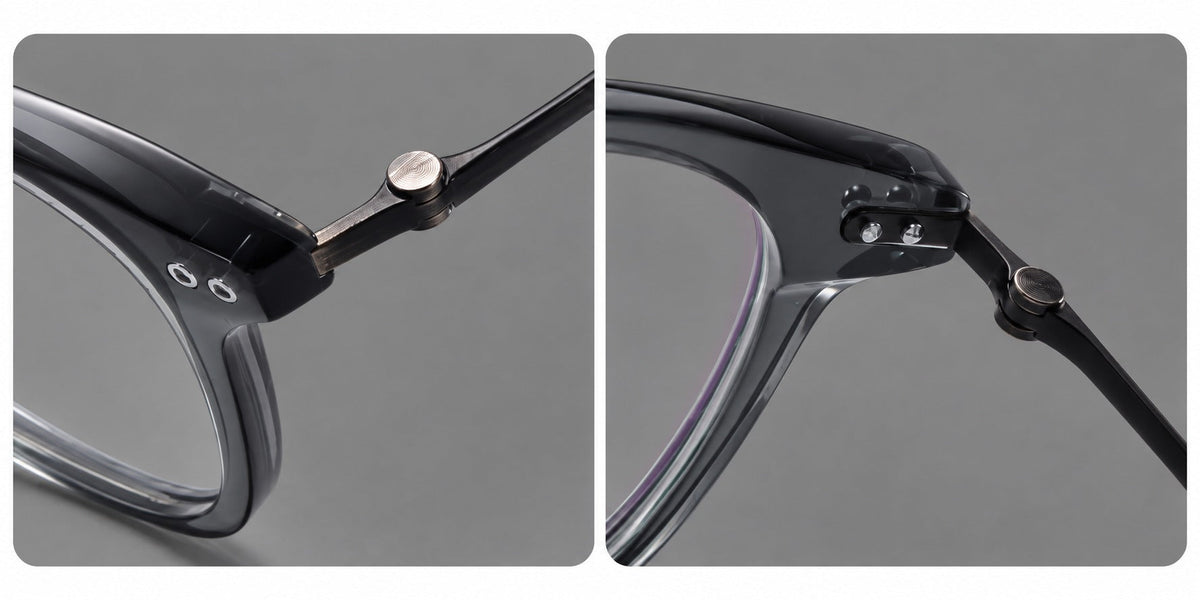 Montatura rétro in acetato e titanio con linee quadrate morbide e cerniere circolari — immagine del prodotto