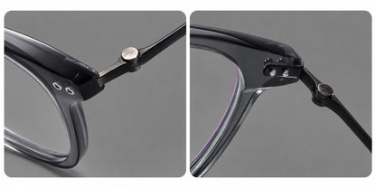 Montatura rétro in acetato e titanio con linee quadrate morbide e cerniere circolari — immagine del prodotto