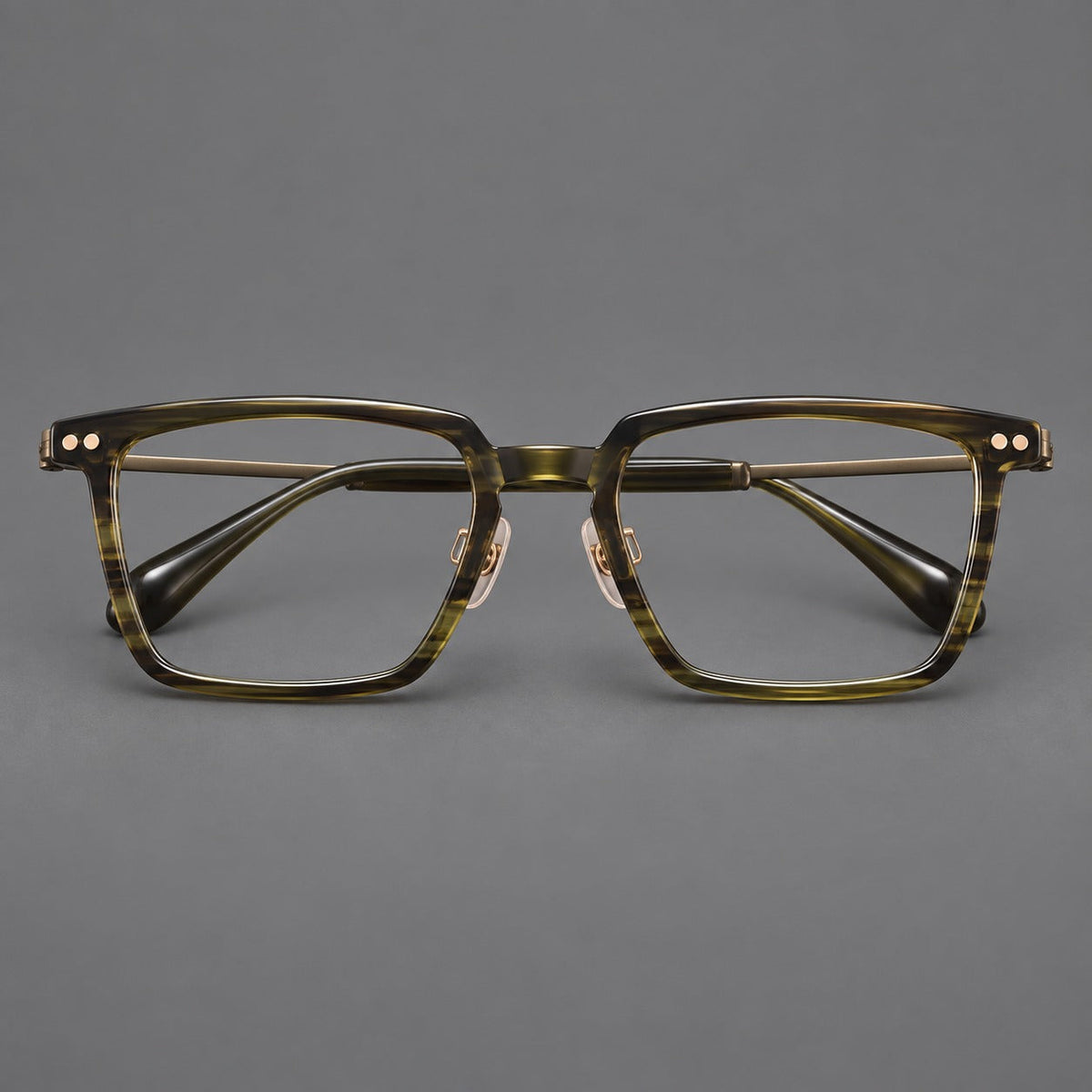 Montatura classica in acetato e titanio con bordo diritto e forme rettangolari arrotondate — immagine del prodotto