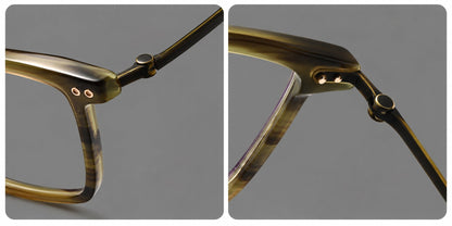 Montatura classica in acetato e titanio con bordo diritto e forme rettangolari arrotondate — immagine del prodotto