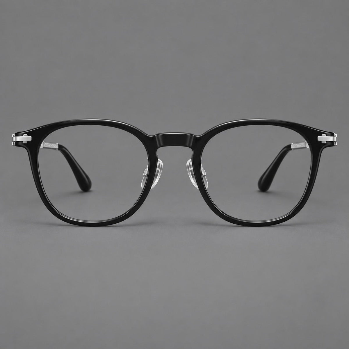 Montatura rétro in acetato e titanio con linee quadrate morbide e angoli in metallo — immagine del prodotto