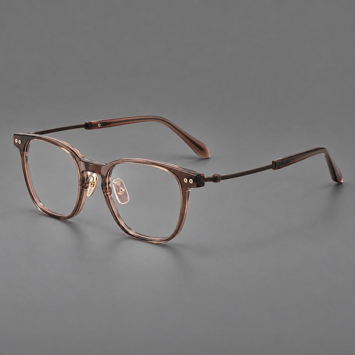 Montatura vintage in acetato e titanio con linee quadrate morbide e rivetti doppi — immagine del prodotto
