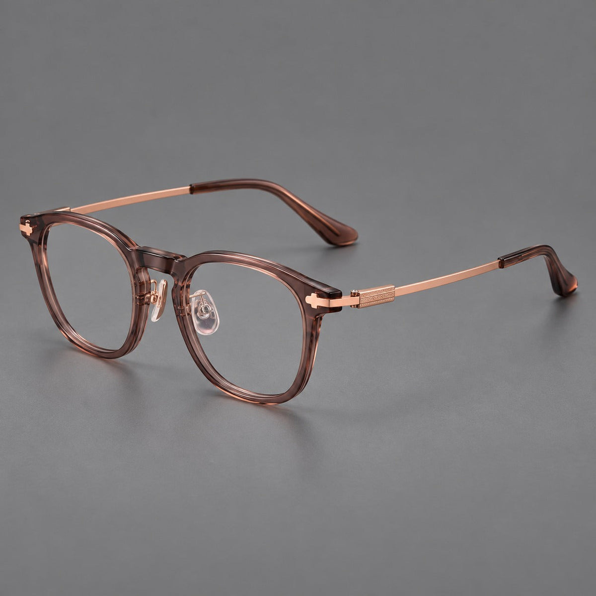 Montatura rétro in acetato e titanio con linee quadrate morbide e angoli in metallo — immagine del prodotto