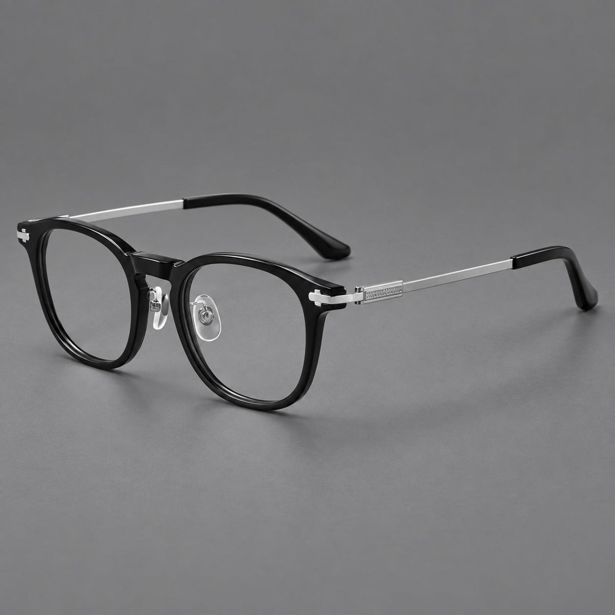 Montatura rétro in acetato e titanio con linee quadrate morbide e angoli in metallo — immagine del prodotto