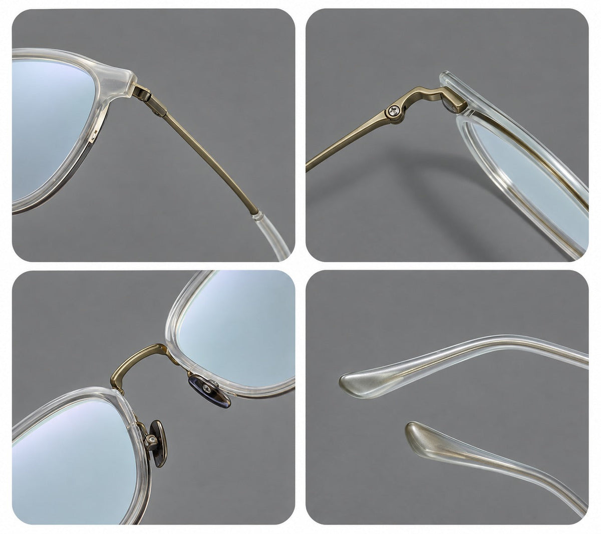 Montatura rétro in acetato e titanio con linee quadrate morbide e aste sottili — immagine del prodotto