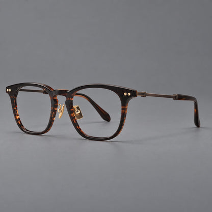 Montatura rétro in acetato e titanio con linee quadrate morbide e cerniere circolari — immagine del prodotto