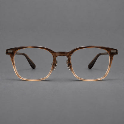 Montatura classica in acetato e titanio con bordi quadrati arrotondati e angoli lavorati — immagine del prodotto