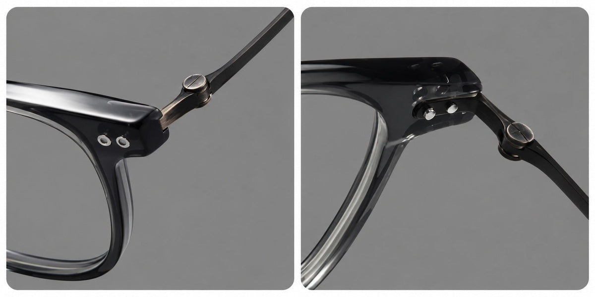 Montatura vintage in acetato e titanio con linee quadrate morbide e rivetti doppi — immagine del prodotto